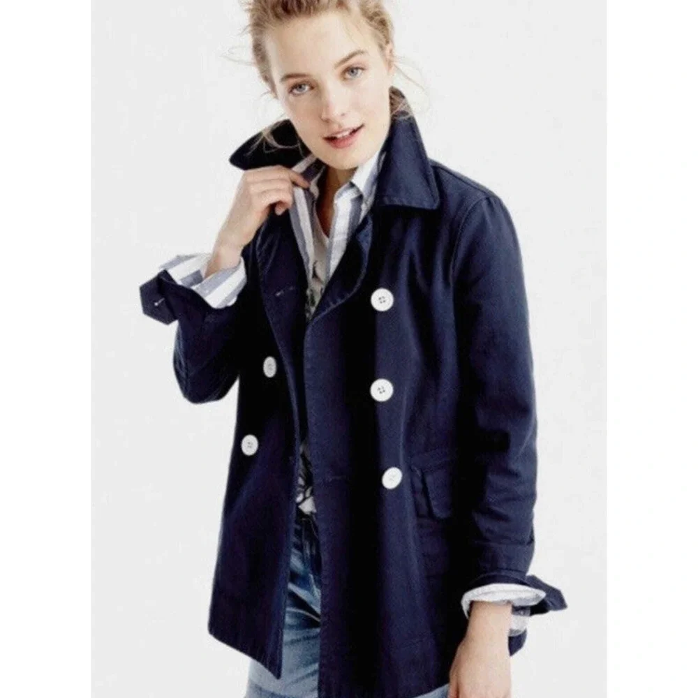 J Crew Peacoat Womens 4 Navy Double Breasted Heavyweight Cotton Twill Jacket